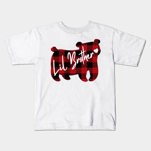 Lil Brother. Bear. Buffalo Plaid. Kids T-Shirt by Satic